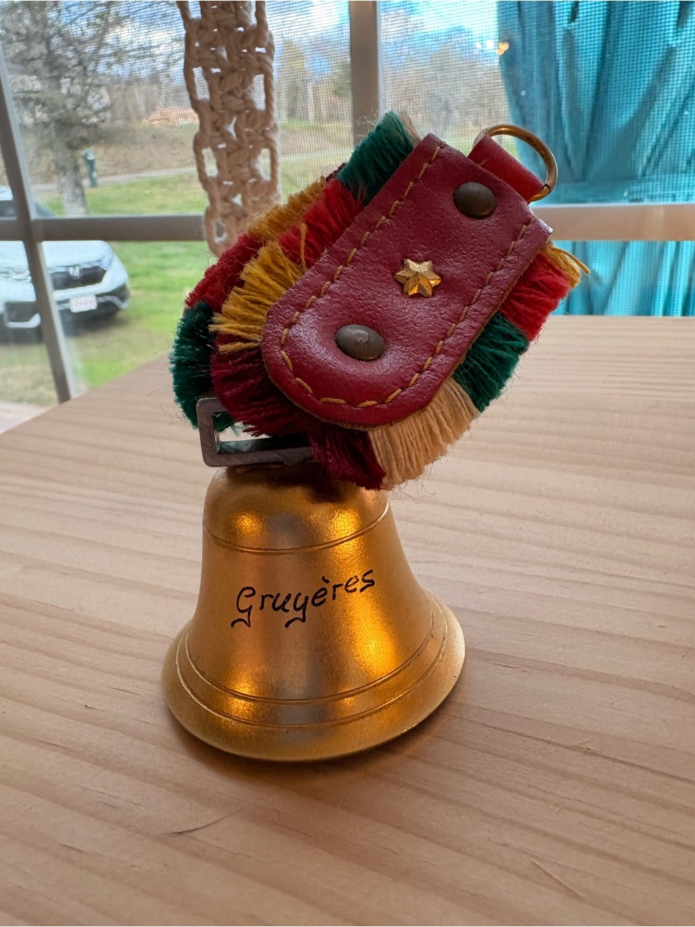 Vintage. Gold Gruyères Bell with Multicolor Tassel Strap. Switzerland produced.